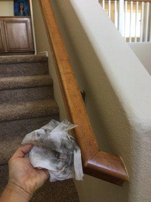 Nasty dirty banister railings I wiped down AFTER Jackie and the other girl from MaidPro in Corona spent supposedly 2.5-3hrs cleaning!!