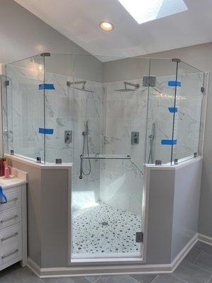 Neon angle shower enclosure installation