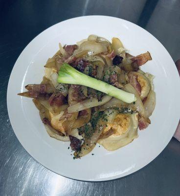 Pierogis with bacon and onion