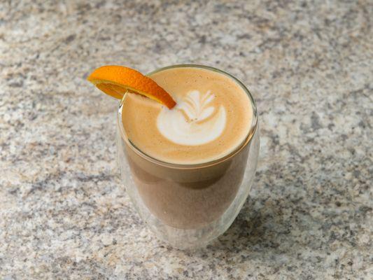 Sugar-Free Margaret Avenue Latte made with clean ingredients - orange zest, maple syrup and vanilla