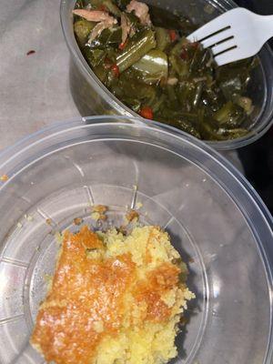 Collard greens and sweet cornbread