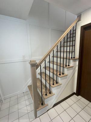 Stair project with paneling on the wall