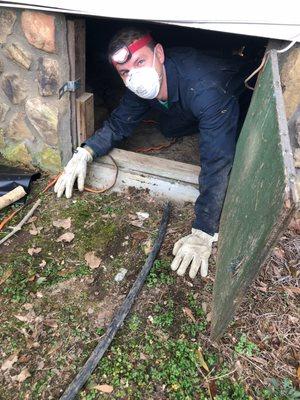 Ben providing a termite treatment in Monroe, GA