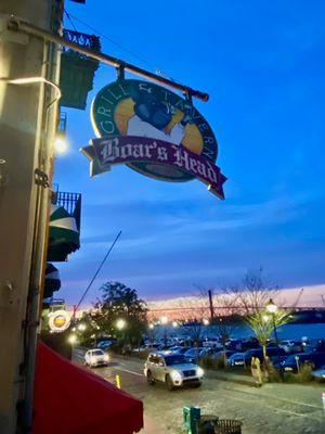 Store sign and the Savannah River.