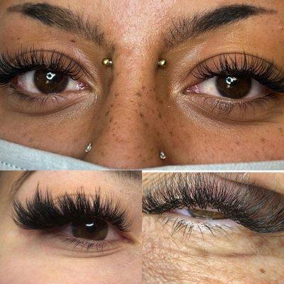 Top: Individual lashes
 Bottom left: Mega volume
 Bottom right: Volume