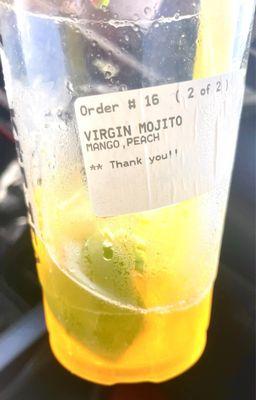 Deliciousness (Virgin Mojito with mango and peach hold the mint