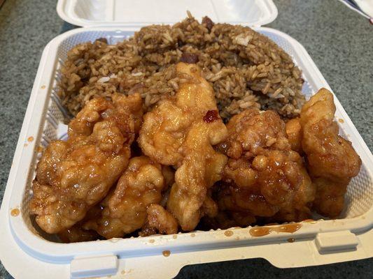 General Tso's chicken and fried rice.