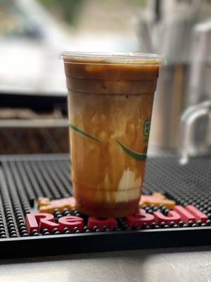 Caramel Macchiato. Swap it for their Caramel & Crème Cold Brew for more of an ice coffee taste.