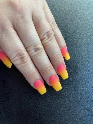 Ombré nails powder nails matte top coat pink yellow