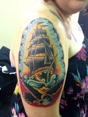 Amazing traditional tattoo by Ryan "Bacon" McDonald :)