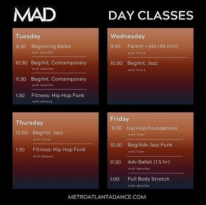 September - December 2024: daytime class schedule