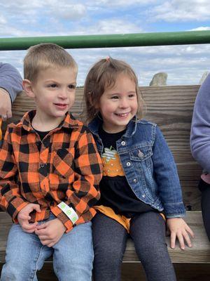 Our cuties on the tractor