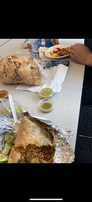 Asada burrito and tacos