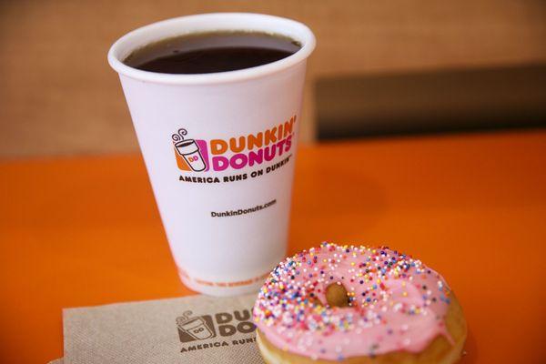 Coffee, Strawberry Sprinkled Donut