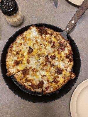 Gluten free chicken bacon ranch pizza