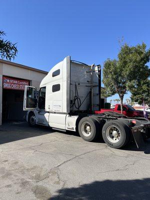 This big rig came in to get a CARB clean truck check we are an accredited tester. Walk ins  are always welcome or we can come to you.