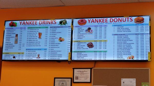 Yankee menu