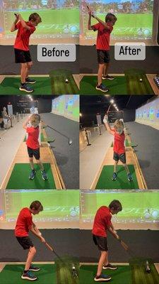 Before and after swing comparison from session 2 provided by Coach