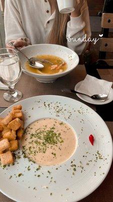 Bouillabaisse Soup and New England Clam Chowder Bigger than it looks in photo! Really filling