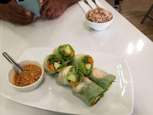 Steamed veggies with peanut sauce and brown rice