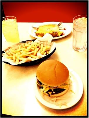 Delicious double cheeseburger and fries!