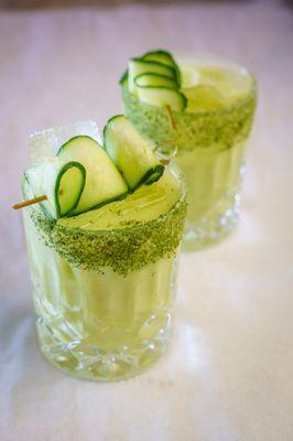 Green Gold- Tequila and pistachio with cucumber and chimichurri