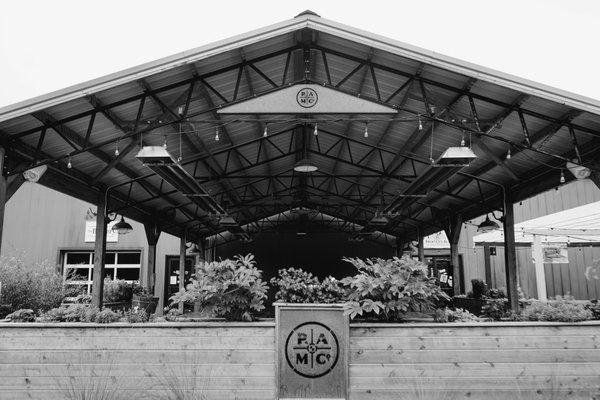 Pavilion area with heaters and fans