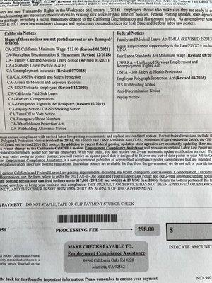 Scam letter to pay $298 from employment compliance assistance Murreita Ca