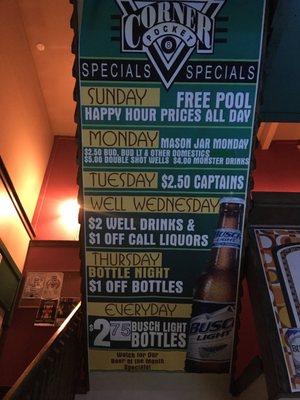 Daily drink specials as advertised