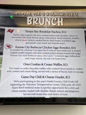 Brunch specials for super bowl brunch weekend!