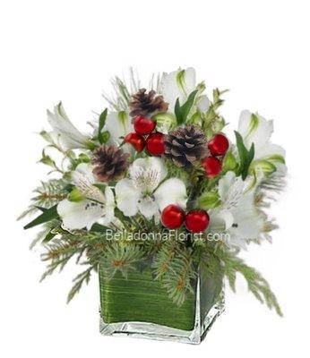 Christmas evergreens and alstromeria