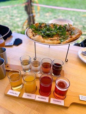 Beer and wine flight with pizza to split