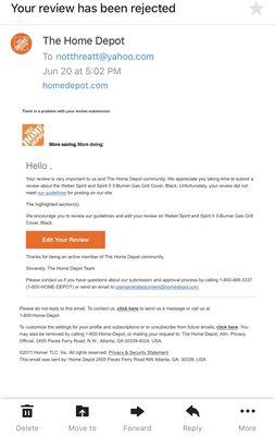 Here is an update I received from the Fairborn Home Depot. They DO NOT like bad reviews.