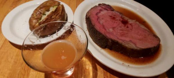 Prime rib, baked potato & Pineapple Upside Down martini