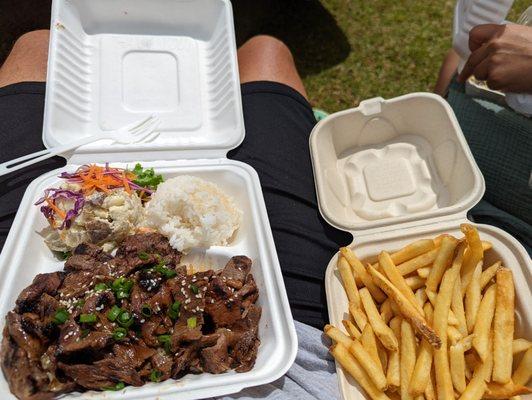 Teri beef plate (usually just list the bowl not the plate on the menu( and fries