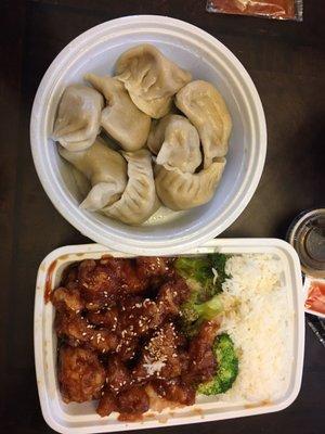 Boiled chicken dumplings are very filling, plus cheap $5 for 8 and sesame chicken