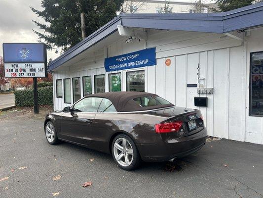 my car in front of the best mechanic shop and now they service all cars