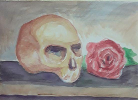 Skull with red rose