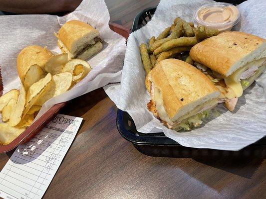 Nathan with house chips. John Luke with fried green beans.