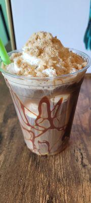 Cajeta Cold Brew Float - Cold brew coffee, vanilla custard, goats milk caramel, whipped cream, and cinnamon cookie crumbles