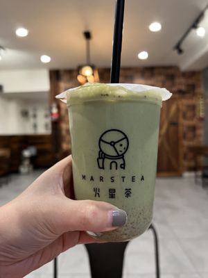 Matcha Strawberry Latte - Medium after it mixed