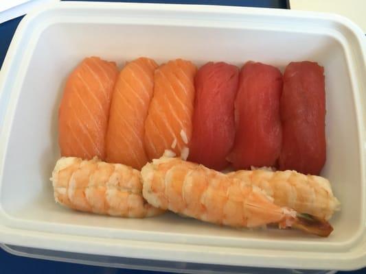 The worst sushi delivery I've ever received. The sushi deluxe (9 pieces) was 3 tuna, 3 salmon, 3 shrimp. Hot rice, cold fish. The miso might