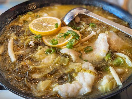 Boiled Fish Slices W/ Pickled Cabbage And Chili