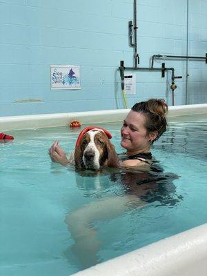 Molly floating around, her comfort care in her last days. She enjoyed the water so much, it was the only place she could move freely.