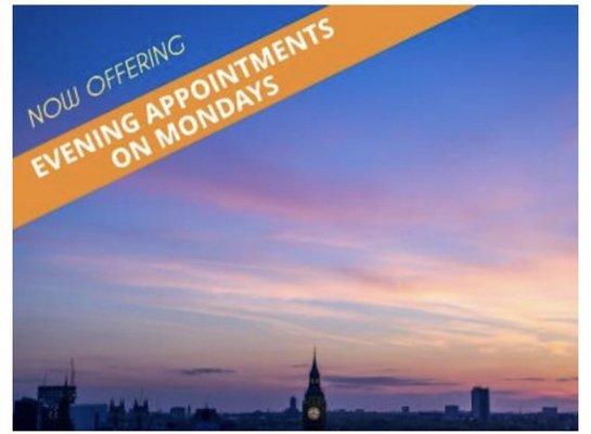 Evening Appointments, for the Pill, offered on Mondays