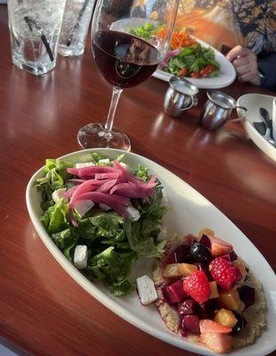 Beets and berries salad    pepitas | feta | pickled onion | cashew spread | beets and berries | mixed greens | shallot vinaigrette