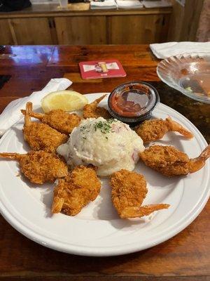 Dinner: Butterfly Shrimp with mashed potatoes.