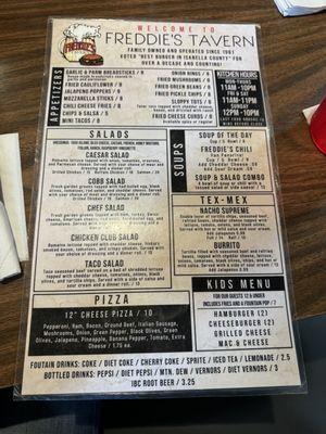 Front of menu