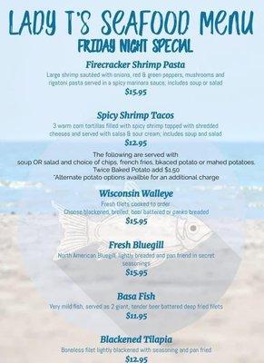 Friday night special seafood menu