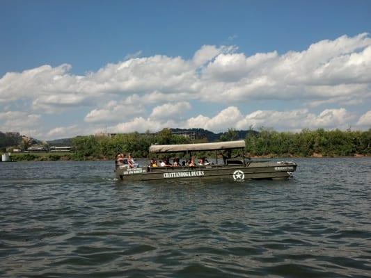 A DUKW in the water.